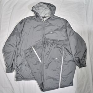90s Vintage Nike Silver Full Zip Hooded Windbreaker Track Suit Mens Large VTG